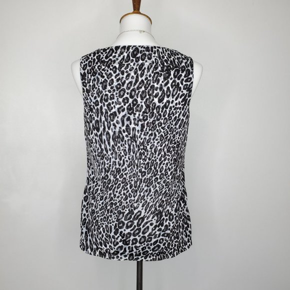 212 Collection Black White Animal Leopard Print Drape Neck Top Size S - Picture 7 of 14